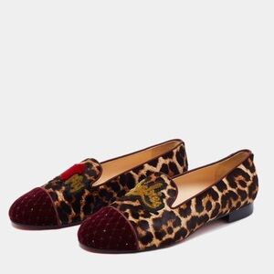 Christian Louboutin Leopard Print Flats with Burgundy Details